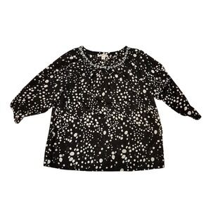 Coldwater Creek Black White Polka Dot Beaded Neckline Sheer Blouse Top Women 14P